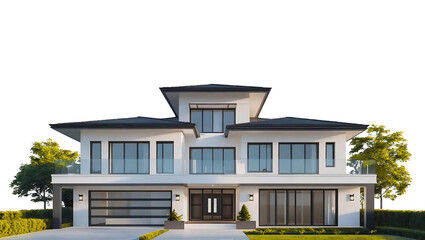 Contemporary Modern House Exterior Isolated on White Background
