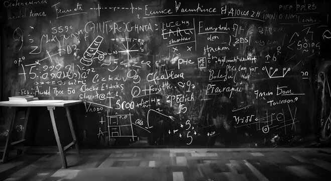 A Black Chalkboard Filled with Handwritten Notes and Equations