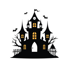 Flat design silhouette of a haunted house for halloween celebrations