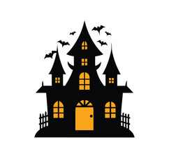 Spooky haunted house silhouette for halloween celebrations