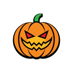 Flat outline design of a halloween pumpkin with festive elements