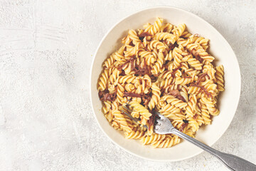navy pasta, fusilli pasta with stew, homemade, no people,