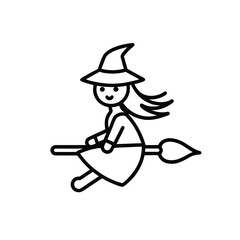 Halloween witch riding a broomstick outline design