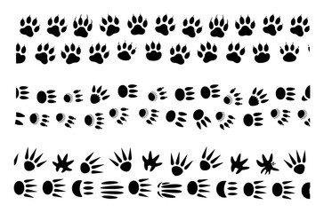 Collection of Animal Paw Prints and Tracks in Black and White