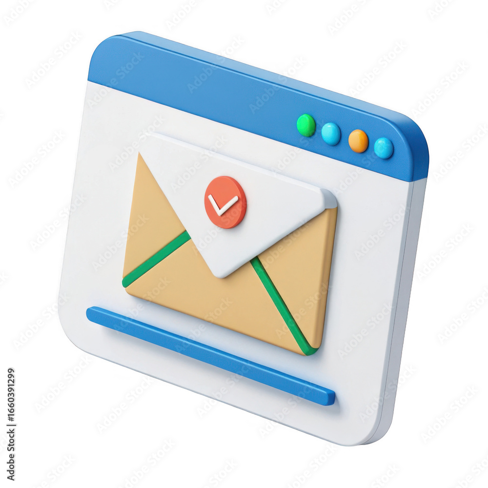 Aufkleber 3d illustration of an email envelope with a checkmark inside a browser window isolated on transparen