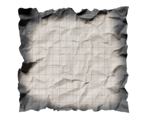 Torn and crumpled paper with grid lines, isolated on transparent background.