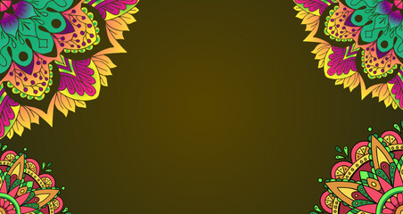 Colorful mandala corners on a gradient background