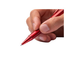 Close-up of Hand Holding Red Pen, Ready to Write