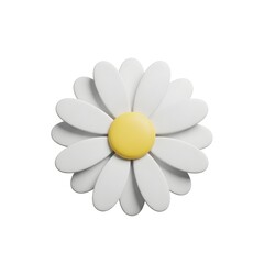 3D Rendered Daisy Flower with White Petals and Yellow Center on White Background.