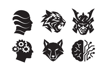 Collection of Vector Logos Representing Mind Technology and Animalistic Traits Creative Design Elements and Symbolic Illustrations