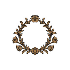 Elegant Floral Wreath Design Brown Flowers and Leaves Circular Frame for Wedding Invitations and Decorative Elements