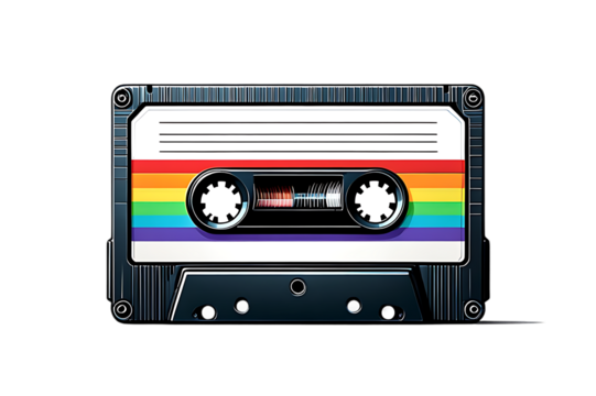 Old Audio Tape Cassette on the Transparent Background.