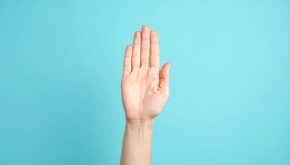 Hand with Stop Gesture on Blue Background