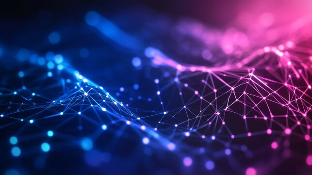 Dynamic flow of glowing neon lines virtual cyberspace grid digital art futuristic environment aerial view high-tech visualization