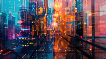 Obraz premium Vibrant night cityscape reflection