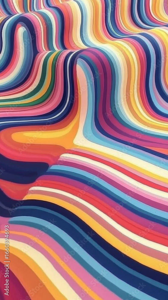 Poster vibrant colorful stripes ripple across abstract flowing waves. dynamic pattern creates a captivating