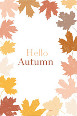 Hello Autumn Poster. Seasonal Fall Leaves And Warm Colors For Cozy Decor. Ideal Design for Banner, Social Media, Wallpaper, Brochure, Cover or Flyer