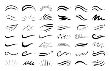 Collection of Black Hand-Drawn Underlines, Swirls, and Decorative Elements