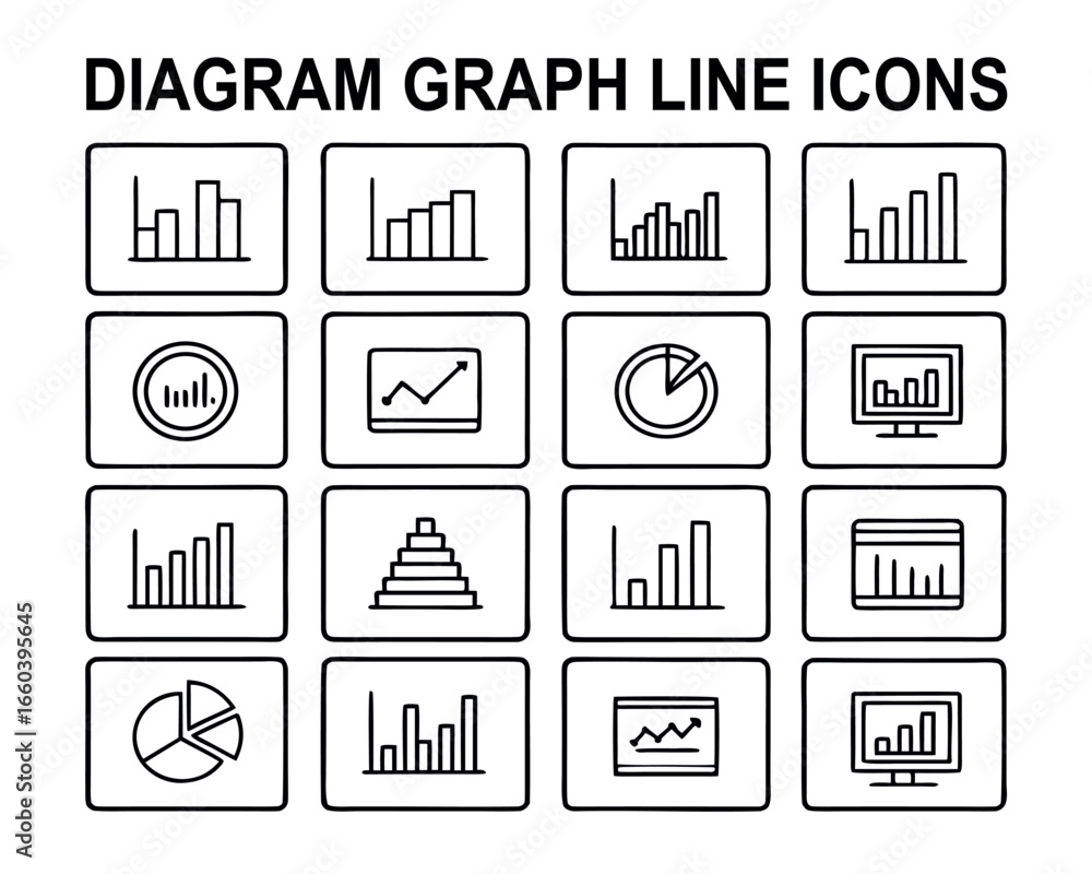 Aufkleber set of diagram graph line icons representing data analysis statistics financial performance charts v