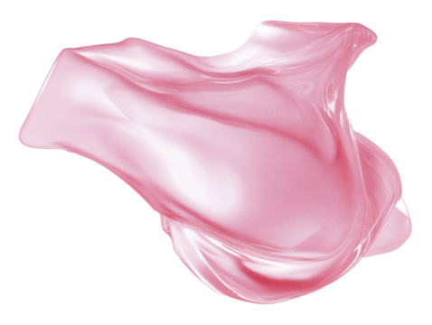 Pink transparent fluid gel with translucent texture flying in the air, isolated on background 