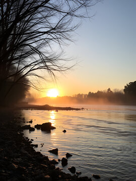 Sunrise at Cubango river in cold morning