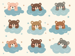 Cute cartoon baby animals seamless vector pattern with a teddy bear