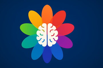 Creative brain flower logo illustration. Human intelligence and creativity concept. Colorful mind symbol. Innovation, thinking, and imagination visual identity design.