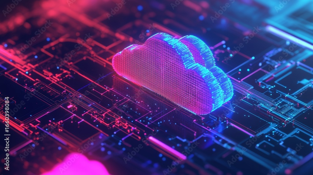 Poster exploring the future of data storage futuristic data center digital cloud environment high-tech visu