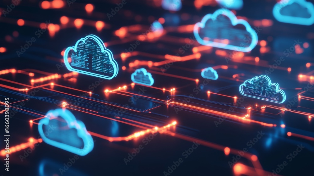 Poster transforming data management futuristic data center virtual cloud environment digital innovation tec