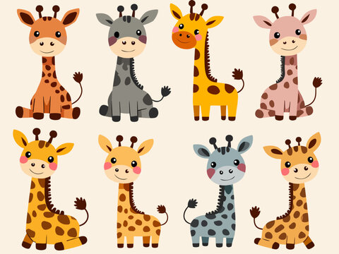Seamless pattern with giraffe and baby safari animal vector illustration featuring cute cartoon mammals in a fun wild jungle nature art style