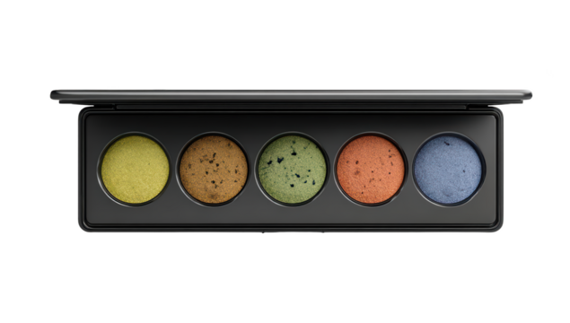 Palette of five colorful eyeshadows in various earthy tones