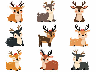 Set of cartoon animals, Deer vector set