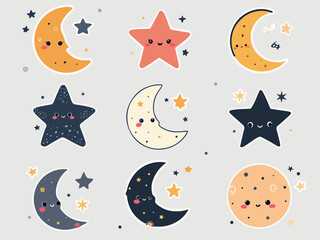 Cute Moon And Star Pattern With Smiling Faces For Nursery Wall Decor And Kids Content