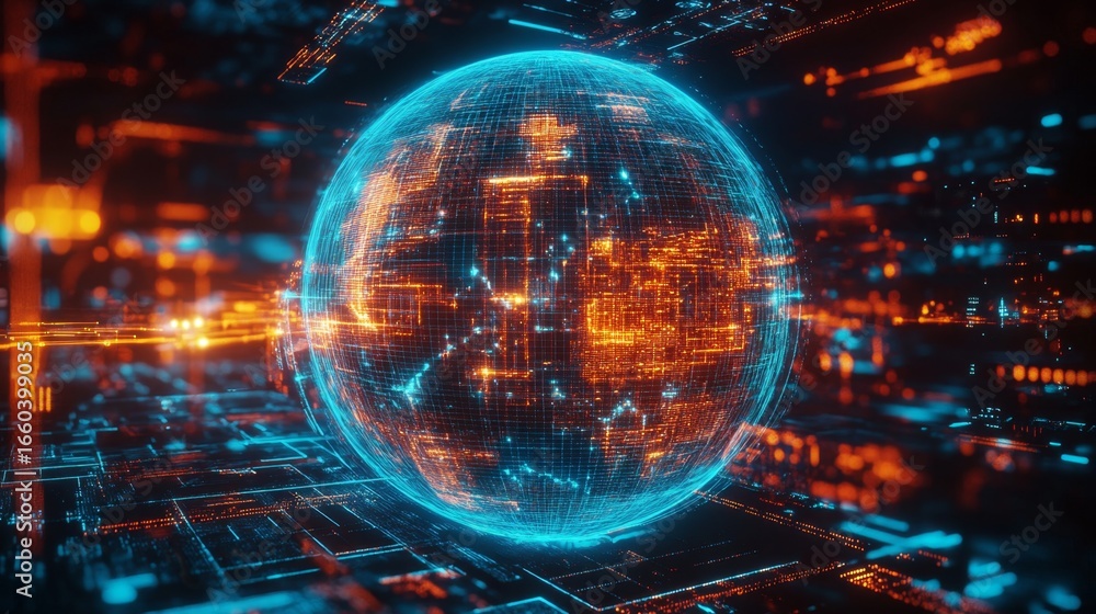 Poster illuminating global connections a glowing globe with interconnected routes showcased in a digital en
