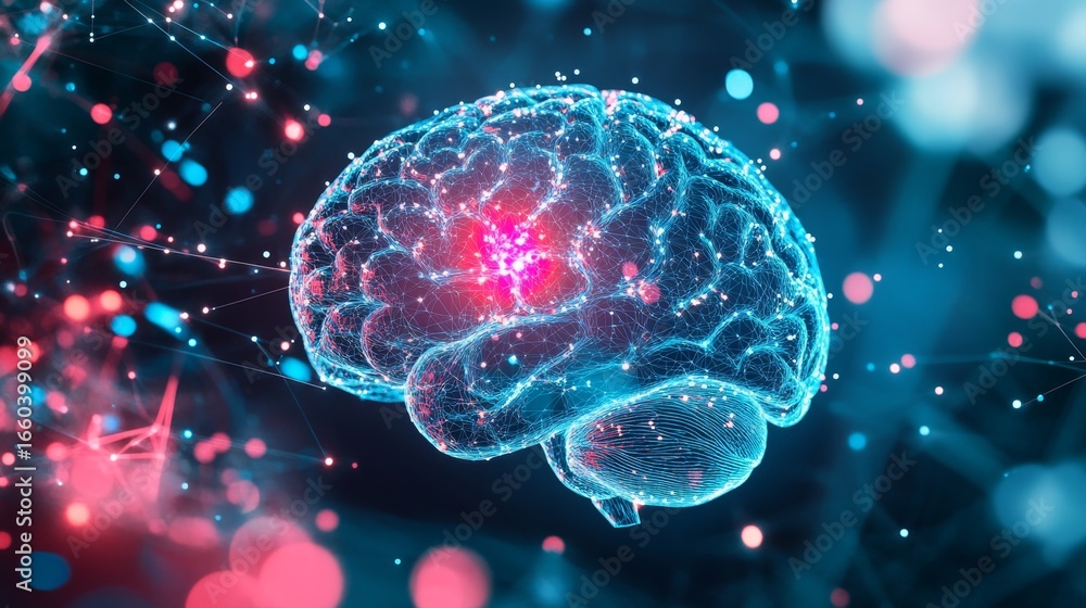 Poster illuminating abstract visualization of the human brain digital art virtual environment futuristic pe