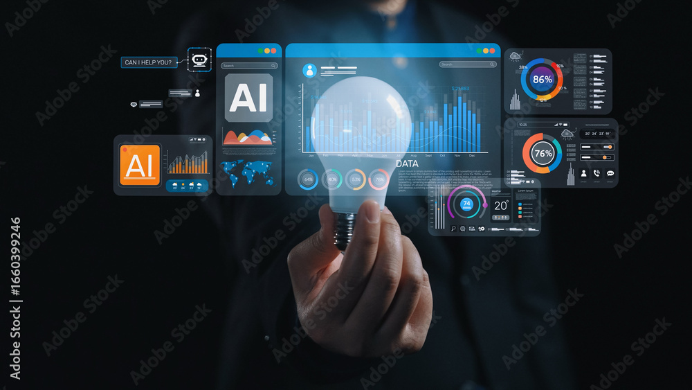 Poster ai assistant brain processor with llm technology, big data, machine learning, generative ai for busi