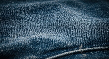 Woven Denim Fabric Dark Blue Texture Close-up