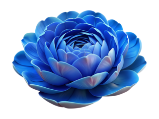 3d illustration of a beautiful vibrant blue flower with many delicate petals arranged in a symmetrical pattern, isolated on transparent background