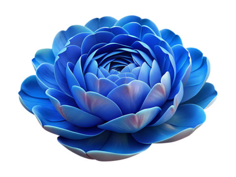 3d illustration of a beautiful vibrant blue flower with many delicate petals arranged in a symmetrical pattern, isolated on transparent background