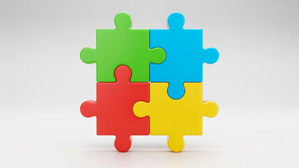 Obraz premium Four interconnected 3D puzzle pieces forming a perfect square shape