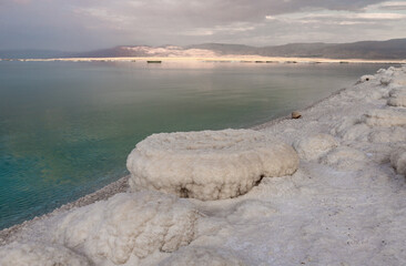 Strange  concentric patterns formed from the salt near shores of Dead Sea in southern Israel