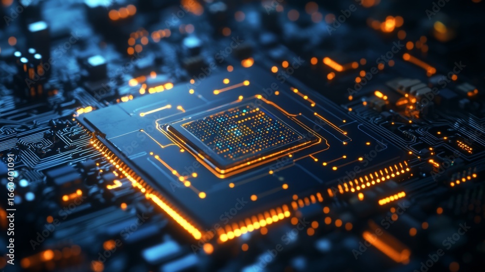 Aufkleber exploring the intricate design of a semiconductor nano chip in a high-tech laboratory environment cl