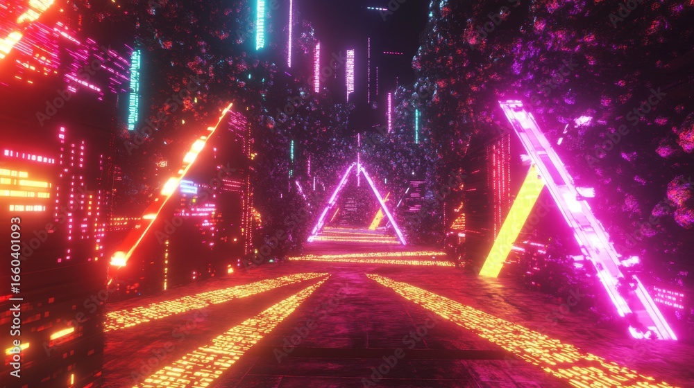 Poster dynamic action in a high-tech cyberspace glowing binary landscape with futuristic elements