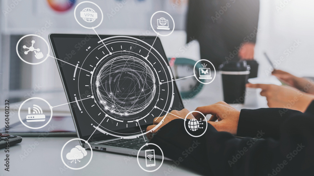 Poster communication network enables digital connectivity. a strong communication network supports data tra