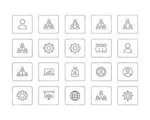 Collection of Simple Business and Management Icons for Website and App Design Representing Teamwork and Organization Structure