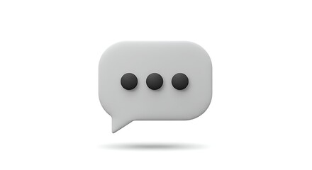 Clean 3D Chat Bubble with Typing Indicator Dots Floating with a Soft Shadow on a White Background.