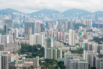 View of Hong Kong and Kowloon from Lion Rock Head. Panorama of Hong Kong, skyscrapers and nature.