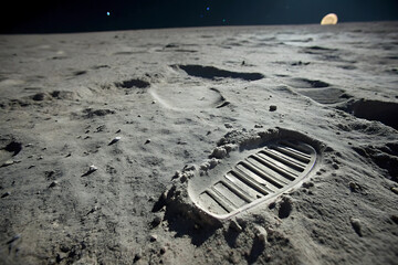 Edwin Aldrin walking on the lunar surface. Neil Armstrong, who took the photograph, can be seen reflected in Aldrin's helmet visor.