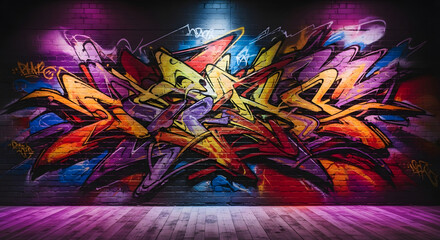 Vibrant graffiti art on a brick wall with colorful spray paint and urban street style