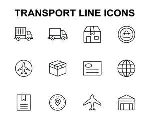 Transport Line Icons Vector Illustration Depicting Shipping and Delivery Services with Logistics and Global Distribution Concepts